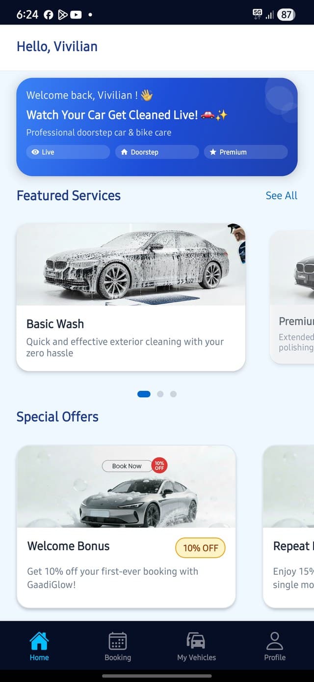 GaadiGlow app screen