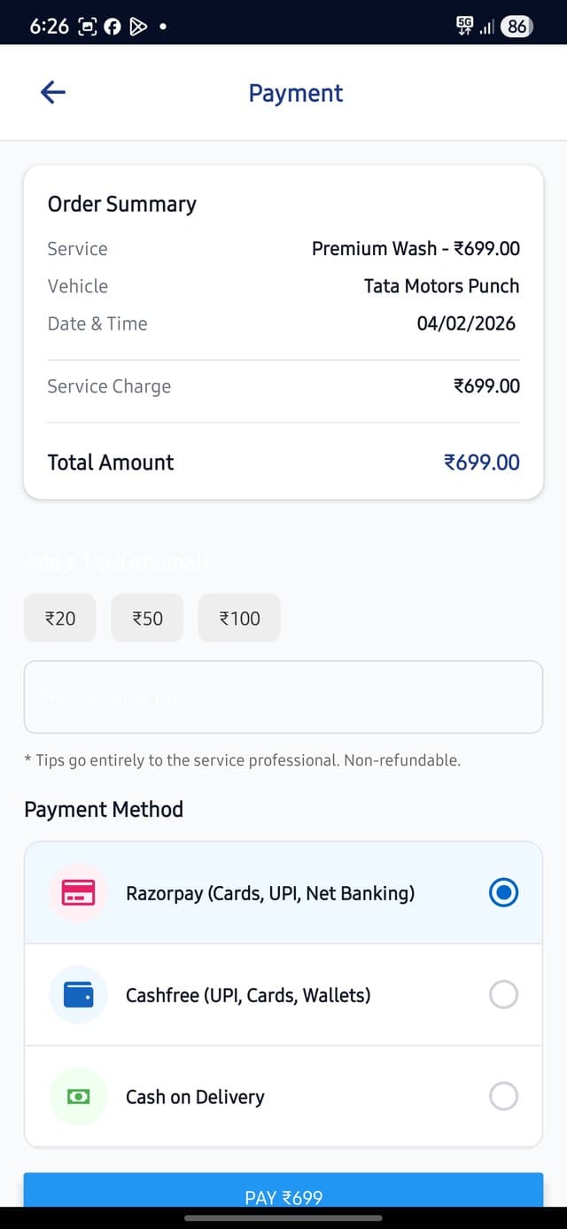 GaadiGlow app screen